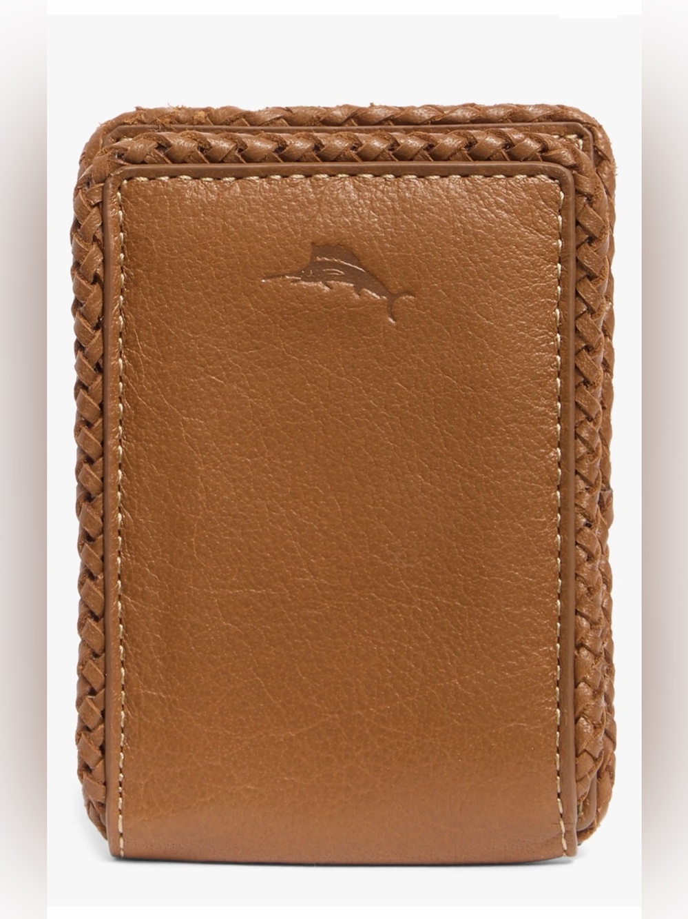 Tommy Bahama Braided Edge Leather Money Clip Wallet - Tan